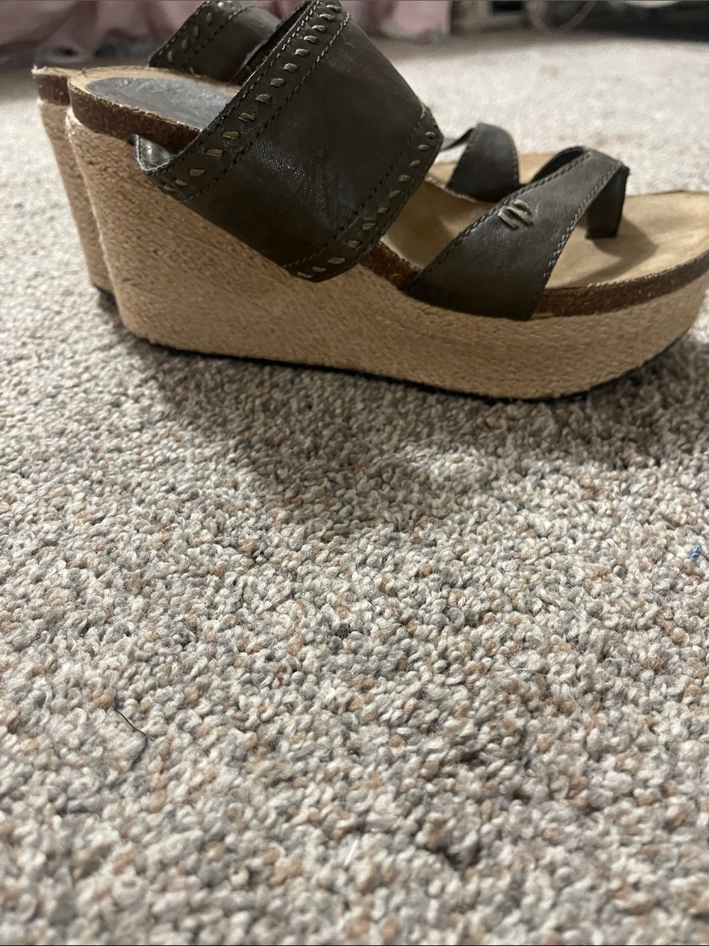 Ruff Hewn Olive Brown Espadrille Wedge Slide Sandals